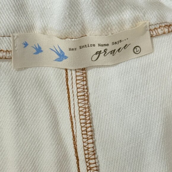 Grace High Rise Utility Shorts White Tie Waist Button Front Womens L - Picture 3 of 9